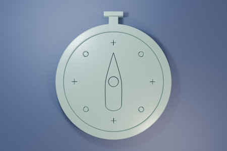 Gray icon isolated on purple-blue background. Windrose navigation symbol. Wind rose sign. Minimalism concept. 3D render illustration.の写真素材