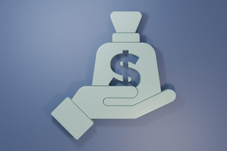 Gray Money in hand icon isolated on purple-blue background. Insurance concept. Security, safety,...