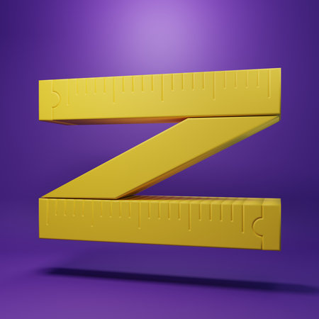 Yellow Tape measure icon isolated on purple background. Measuring tape. Minimalism concept. 3D render illustration.の写真素材