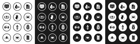 Set Canister for motor oil Oil petrol test tube Gas tank vehicle Location and gas station drop Propane and storage icon. Vector.のイラスト素材