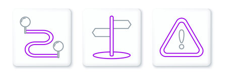 Set line Exclamation mark in triangle Route location and Road traffic sign icon. Vector.のイラスト素材