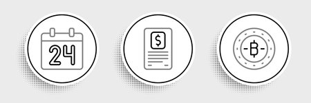 Set line Bitcoin Calendar and Business finance report icon. Vector.のイラスト素材