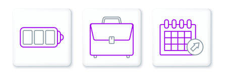 Set line Calendar Battery charge level indicator and Briefcase icon. Vector.のイラスト素材