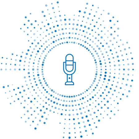 Blue line Microphone icon isolated on white background. On air radio mic microphone. Speaker sign. Abstract circle random dots. Vector Illustration.のイラスト素材