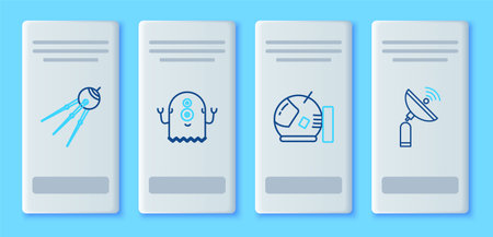 Set line Alien Astronaut helmet Satellite and Radar icon. Vector.のイラスト素材