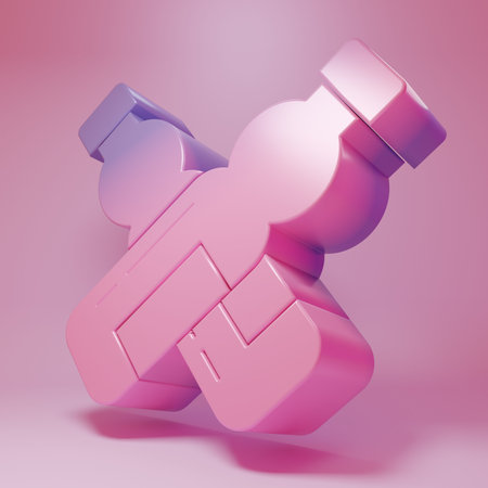 Purple-pink Crossed bottle of water icon isolated on pink background. Soda aqua drink sign. Minimalism concept. 3D render illustration.の写真素材