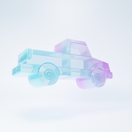 Frosted glass Pickup truck icon isolated on white background. Minimalism concept. 3D render illustration.の写真素材