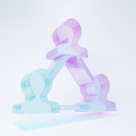 Frosted glass Project team base icon isolated on white background. Business analysis and planning, consulting, team work, project management. Developers. Minimalism concept. 3D render illustration.の写真素材