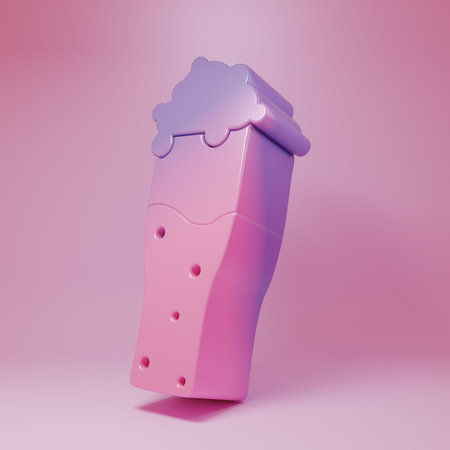 Purple-pink Glass of beer icon isolated on pink background. Minimalism concept. 3D render illustration.の写真素材