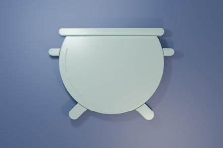 Gray Halloween witch cauldron icon isolated on purple-blue background. Happy Halloween party. Minimalism concept. 3D render illustration.の写真素材