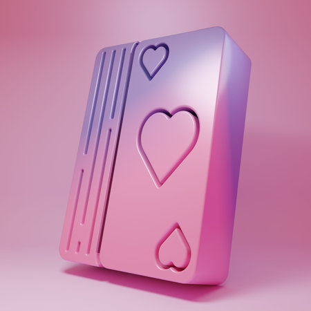 Purple-pink Deck of playing cards icon isolated on pink background. Casino gambling. Minimalism concept. 3D render illustration.の写真素材