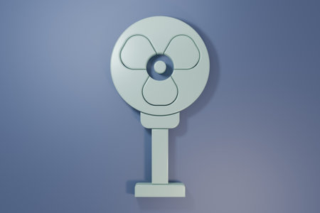 Gray Electric fan icon isolated on purple-blue background. Minimalism concept. 3D render illustration.の写真素材