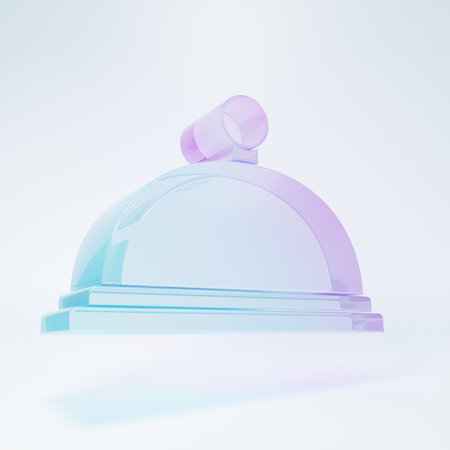 Frosted glass Covered with a tray of food icon isolated on white background. Tray and lid sign. Restaurant cloche with lid. Kitchenware symbol. Minimalism concept. 3D render illustration.の写真素材