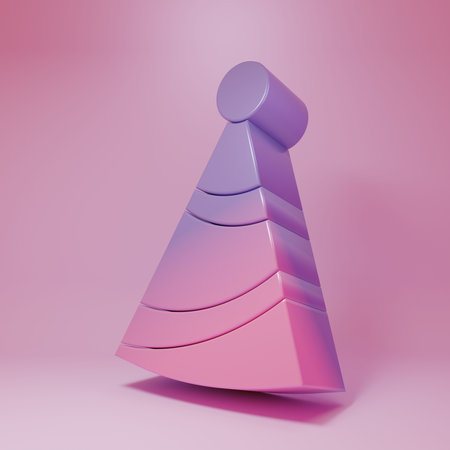 Purple-pink Party hat icon isolated on pink background. Birthday hat. Minimalism concept. 3D render illustration.の写真素材