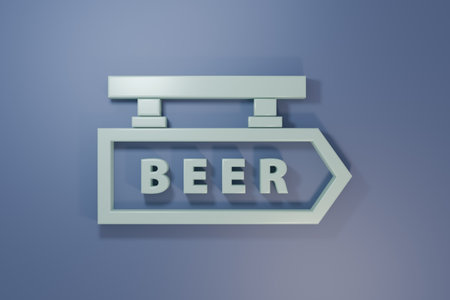 Gray Street signboard with inscription Beer icon isolated on purple-blue background. Suitable for advertisements bar, cafe, pub, restaurant. Minimalism concept. 3D render illustration.の写真素材