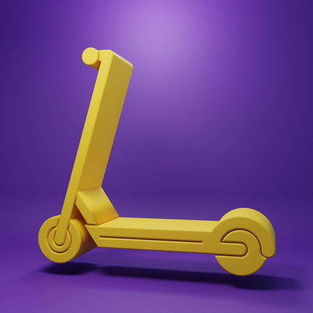 Yellow Scooter icon isolated on purple background. Minimalism concept. 3D render illustration.の写真素材