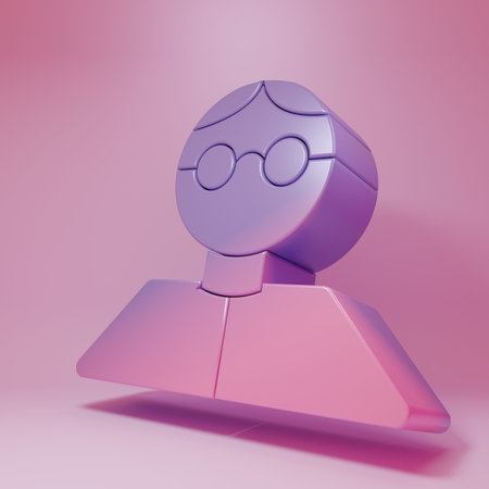 Purple-pink Student icon isolated on pink background. Minimalism concept. 3D render illustration.の写真素材