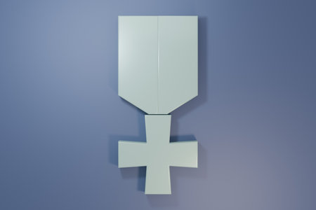 Gray Military reward medal icon isolated on purple-blue background. Army sign. Minimalism concept. 3D render illustration.の写真素材