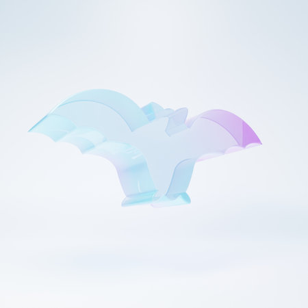 Frosted glass Flying bat icon isolated on white background. Minimalism concept. 3D render illustration.の写真素材
