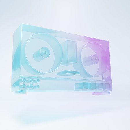 Frosted glass DJ remote for playing and mixing music icon isolated on white background. DJ mixer complete with vinyl player and remote control. Minimalism concept. 3D render illustration.の写真素材