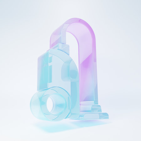 Frosted glass Vacuum cleaner icon isolated on white background. Minimalism concept. 3D render illustration.の写真素材