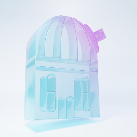 Frosted glass Astronomical observatory icon isolated on white background. Minimalism concept. 3D render illustration.の写真素材