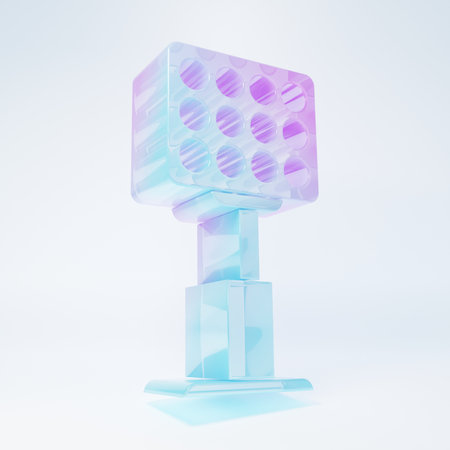Frosted glass Bright stadium lights icon isolated on white background. Spotlight. Floodlight, light projector. Minimalism concept. 3D render illustration.の写真素材