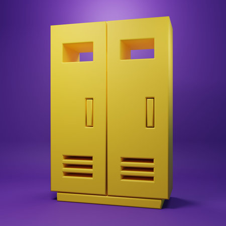 Yellow Locker or changing room for football, basketball team or workers icon isolated on purple...