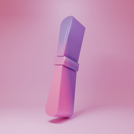 Purple-pink Knife icon isolated on pink background. Cutlery symbol. Minimalism concept. 3D render illustration.の写真素材