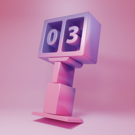 Purple-pink Sport football mechanical scoreboard and result display icon isolated on pink background. Minimalism concept. 3D render illustration.の写真素材