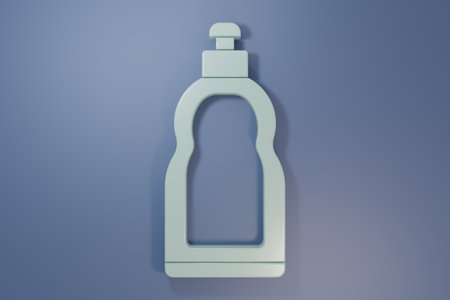 Gray Plastic bottle for liquid laundry detergent, bleach, dishwashing liquid or another cleaning agent icon isolated on purple-blue background. Minimalism concept. 3D render illustration.の写真素材