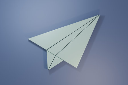 Gray Paper airplane icon isolated on purple-blue background. Minimalism concept. 3D render illustration.の写真素材