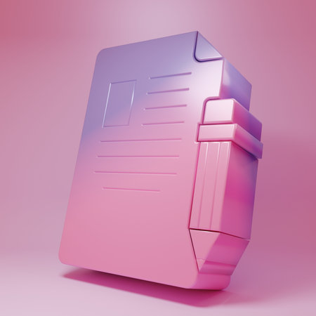Purple-pink Exam sheet and pencil with eraser icon isolated on pink background. Test paper, exam, or survey concept. School test or exam. Minimalism concept. 3D render illustration.の写真素材