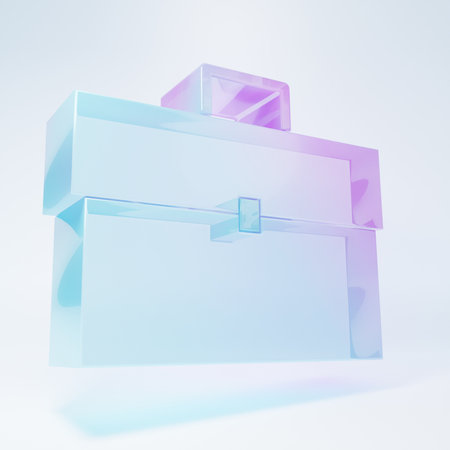 Frosted glass Briefcase icon isolated on white background. Business case sign. Business portfolio. Minimalism concept. 3D render illustration.の写真素材