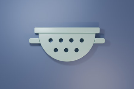 Gray Kitchen colander icon isolated on purple-blue background. Cooking utensil. Cutlery sign. Minimalism concept. 3D render illustration.の写真素材