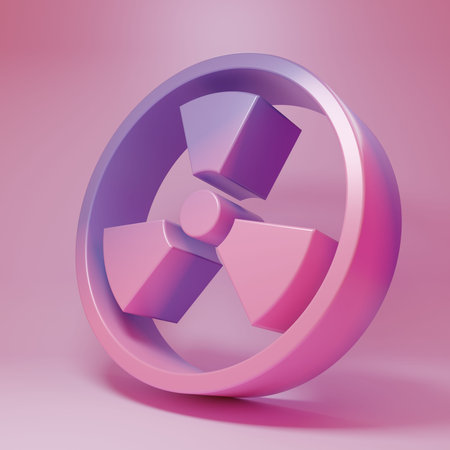 Purple-pink Radioactive icon isolated on pink background. Radioactive toxic symbol. Radiation Hazard...
