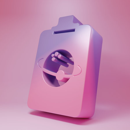 Purple-pink Planet icon isolated on pink background. Minimalism concept. 3D render illustration.の写真素材