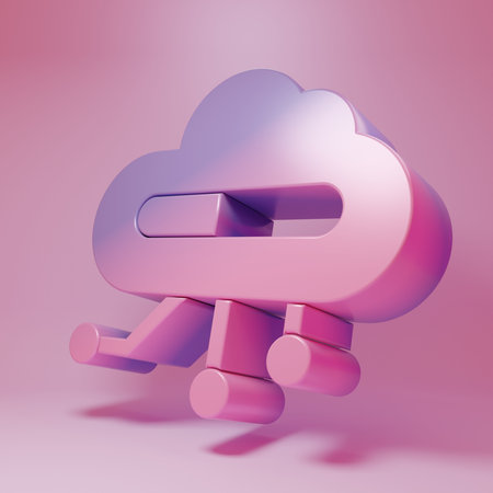 Purple-pink Internet of things icon isolated on pink background. Cloud computing design concept. Digital network connection. Minimalism concept. 3D render illustration.の写真素材