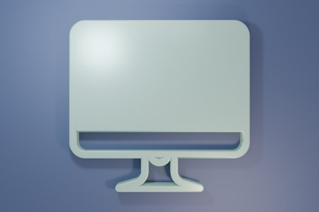 Gray Computer monitor screen icon isolated on purple-blue background. Electronic device. Front view. Minimalism concept. 3D render illustration.の写真素材
