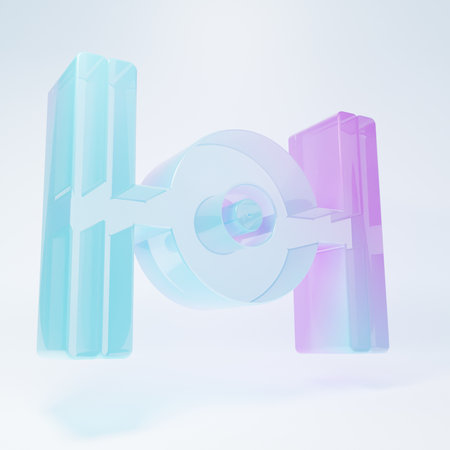 Frosted glass Cosmic ship icon isolated on white background. Minimalism concept. 3D render illustration.の写真素材