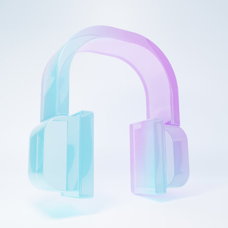 Frosted glass Headphones icon isolated on white background. Earphones sign. Concept for listening to music, service, communication and operator. Minimalism concept. 3D render illustration.の写真素材