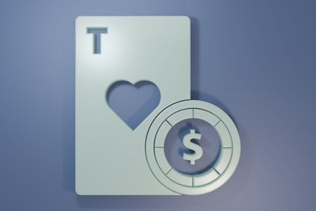 Gray Casino chip and playing cards icon isolated on purple-blue background. Casino poker. Minimalism concept. 3D render illustration.の写真素材