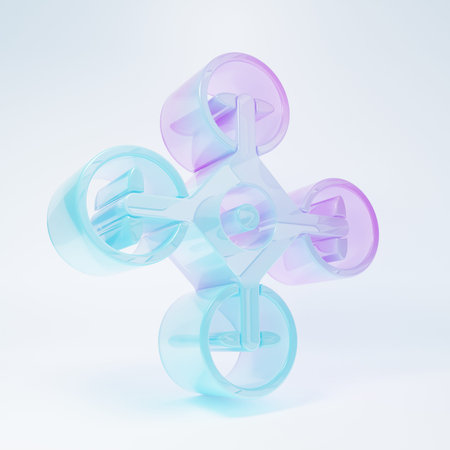 Frosted glass Drone flying with action video camera icon isolated on white background. Quadrocopter...