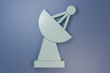 Gray Radar icon isolated on purple-blue background. Search system. Satellite sign. Minimalism concept. 3D render illustration.の写真素材