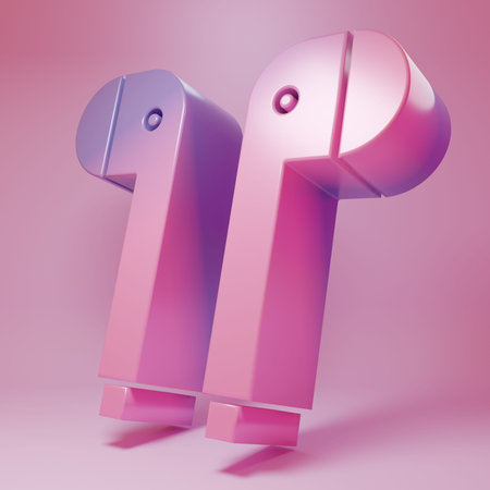 Purple-pink headphones icon isolated on pink background. Holder wireless in case earphones garniture...