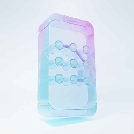 Frosted glass Mobile phone and graphic password protection icon isolated on white background. Security, safety, personal access, user authorization. Minimalism concept. 3D render illustration.の写真素材