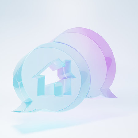 Frosted glass House building in speech bubble icon isolated on white background. Real estate concept. Minimalism concept. 3D render illustration.の写真素材