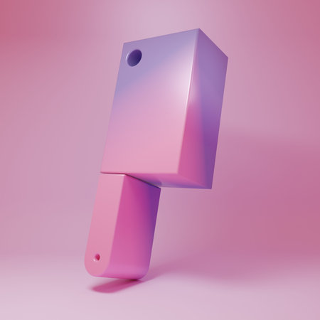 Purple-pink Meat chopper icon isolated on pink background. Kitchen knife for meat. Butcher knife. Minimalism concept. 3D render illustration.の写真素材