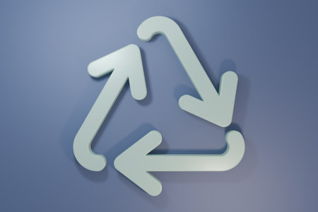Gray Recycle symbol icon isolated on purple-blue background. Circular arrow icon. Environment recyclable go green. Minimalism concept. 3D render illustration.の写真素材