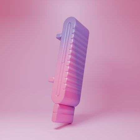 Purple-pink Meteorology thermometer measuring icon isolated on pink background. Thermometer equipment showing hot or cold weather. Minimalism concept. 3D render illustration.の写真素材